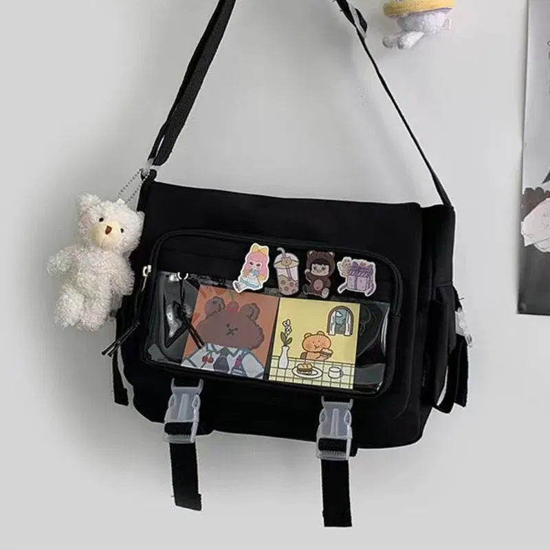 Color: Beige - Japanese Style Kawaii Itabag for Dolls Large Handbags New Nylon School Bags for Teenage Girls Tote Shoulder Bag JK Crossbody Bag