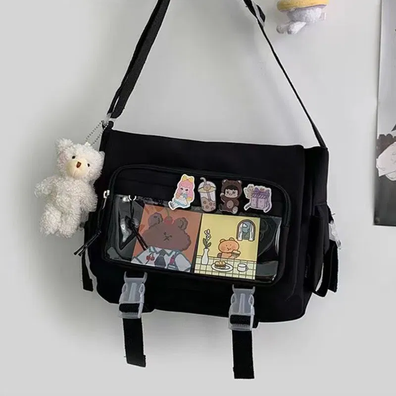 Color: Beige - Japanese Style Kawaii Itabag for Dolls Large Handbags New Nylon School Bags for Teenage Girls Tote Shoulder Bag JK Crossbody Bag