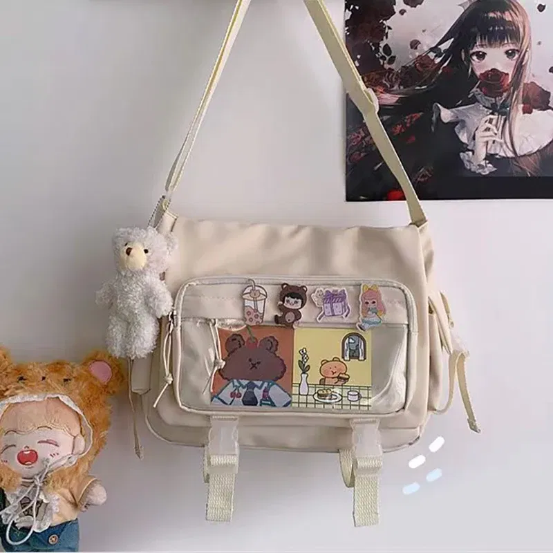 Color: Beige - Japanese Style Kawaii Itabag for Dolls Large Handbags New Nylon School Bags for Teenage Girls Tote Shoulder Bag JK Crossbody Bag