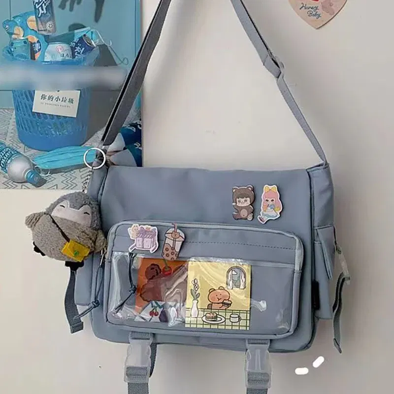 Color: Beige - Japanese Style Kawaii Itabag for Dolls Large Handbags New Nylon School Bags for Teenage Girls Tote Shoulder Bag JK Crossbody Bag
