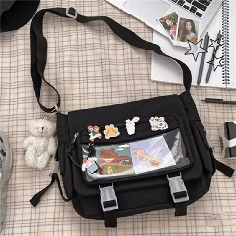 Color: Beige - Japanese Style Kawaii Itabag for Dolls Large Handbags New Nylon School Bags for Teenage Girls Tote Shoulder Bag JK Crossbody Bag