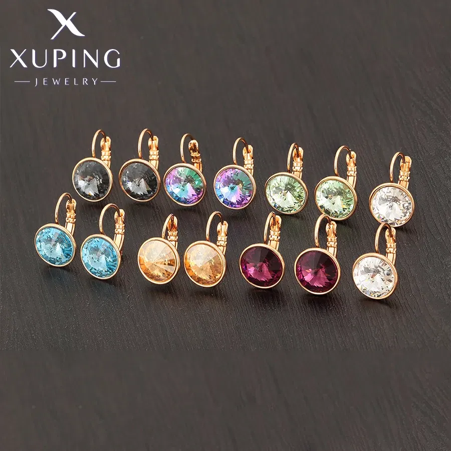 Metal Color: Gold-color, Main Stone Color: Orange - Xuping Jewelry? С?µрьги Elegant 12mm Round Stone Women Girls Hook Crystal Earring Exquisite Gift Party A00622051