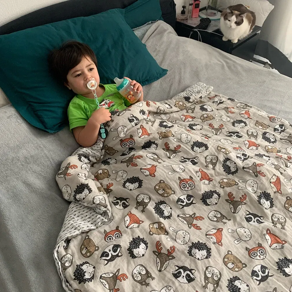 Color: Ivory - Kangobaby New Design 2pcs Set Double Layers 100% Cotton Newborn Baby Muslin Swaddle Blanket