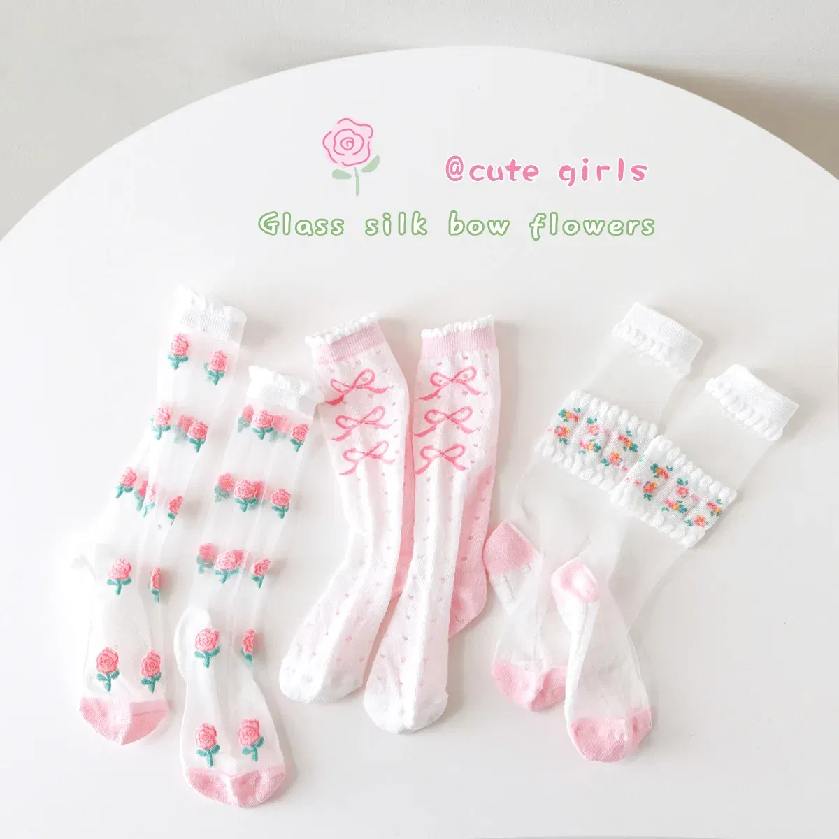 Color: SKY BLUE, Size: 7-9T - 3 Pairs Summer Girls Socks Long Tube Socks Baby Soft Cotton Knee Socks Sweet Flower Pattern