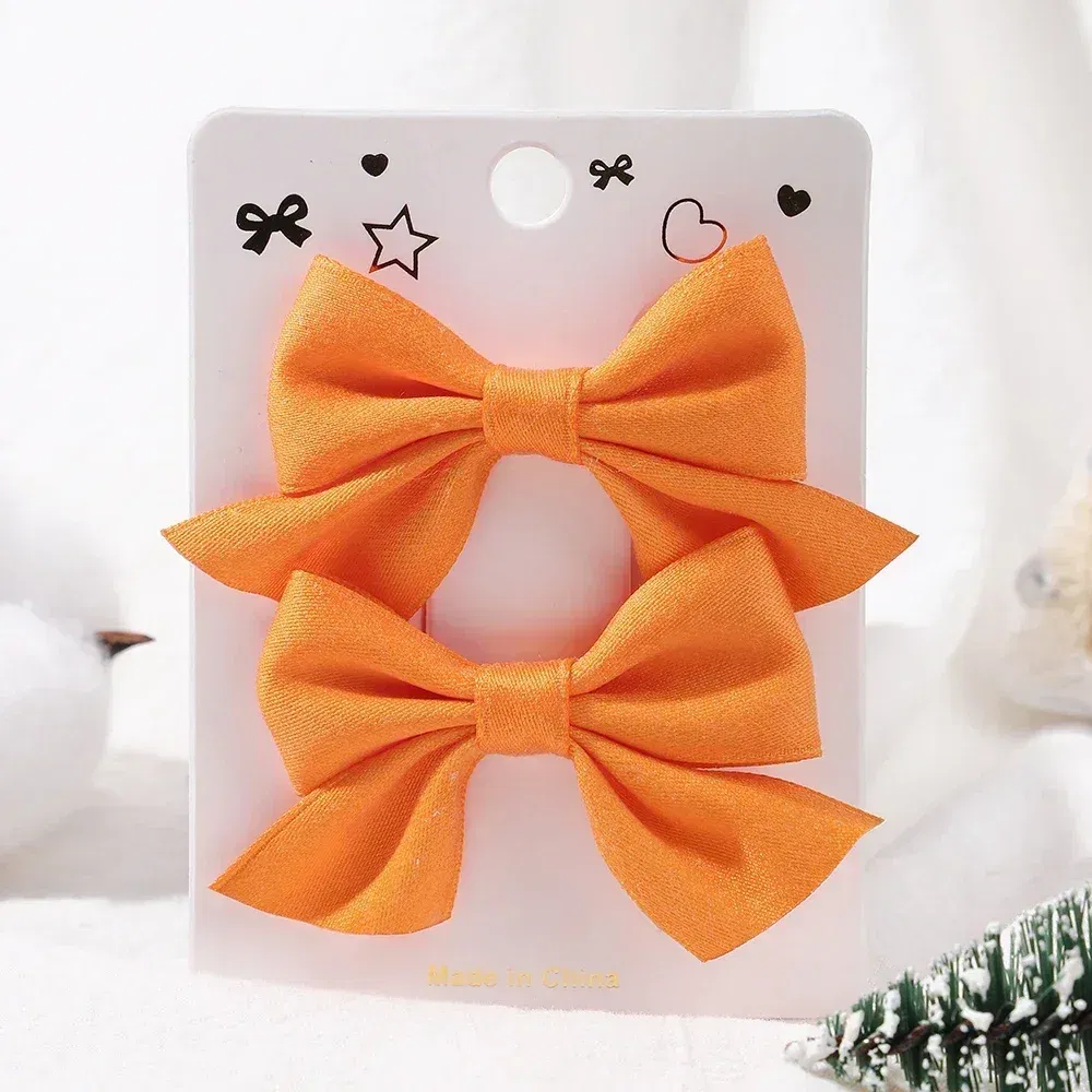 Color: green - 2Pcs/Set Solid Color Kids Bows Hair Clips for Baby Girls Handmade Plaid Bowknot Hairpin Barrettes Photograph Hair Accessories