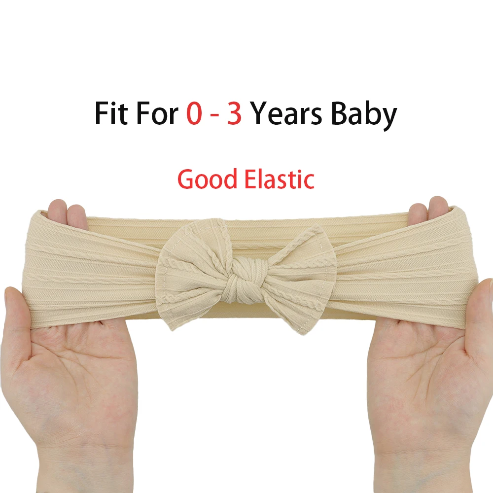 Color: Pink - 5pcs/Lot Cable Knit Bow Baby Headbands Elastic Nylon Baby Girl Headband For Children Turban Newborn Infant Kids Hair Accessories