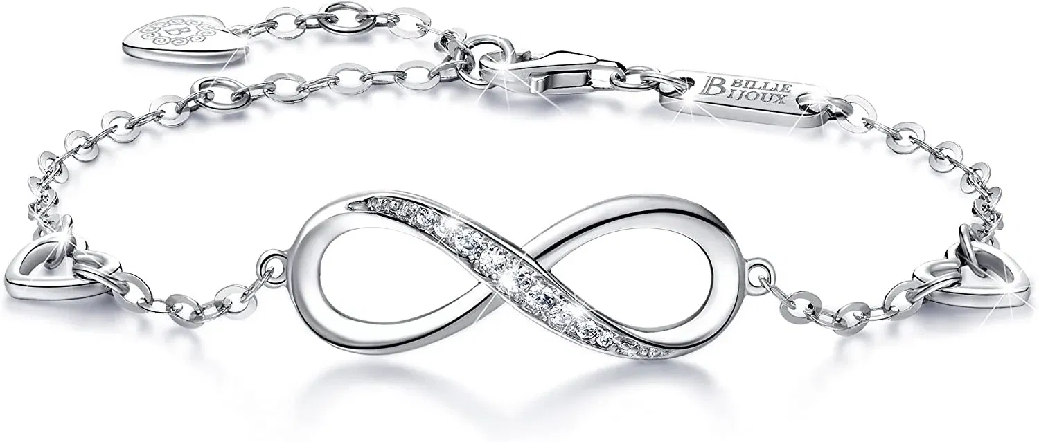 Metal Color: Hot Stamping, Ships From: CHINA - Womens Sterling Silver Infinity Endless Love Symbol Charm Adjustable Bracelet for Women Mother's Day