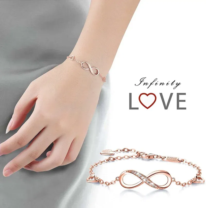 Metal Color: Hot Stamping, Ships From: CHINA - Womens Sterling Silver Infinity Endless Love Symbol Charm Adjustable Bracelet for Women Mother's Day