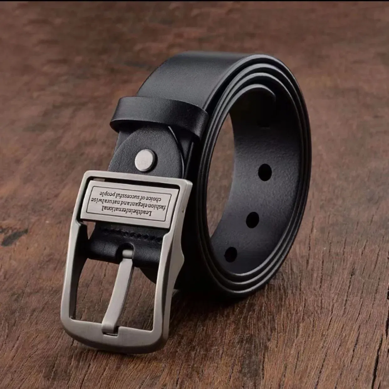 Color: black, Belt Length: 120cm - New Leather Cowhide Men's Belt Fashion Metal Alloy Pin Buckle Adult Luxury Brand Jeans Business Casual Waist Male Strap Brand
