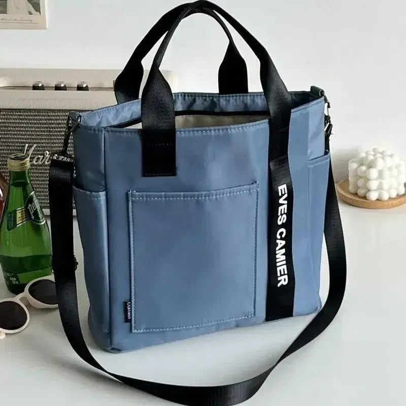 Color: Blue - New Casual Tote Large Capacity Shoulder Bag Nylon Waterproof Canvas Handbag Simple Fashion Messenger Bags For Schoolgirl