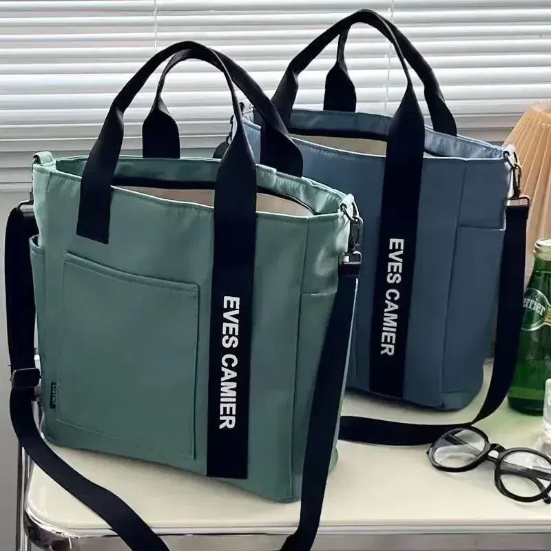 Color: Blue - New Casual Tote Large Capacity Shoulder Bag Nylon Waterproof Canvas Handbag Simple Fashion Messenger Bags For Schoolgirl