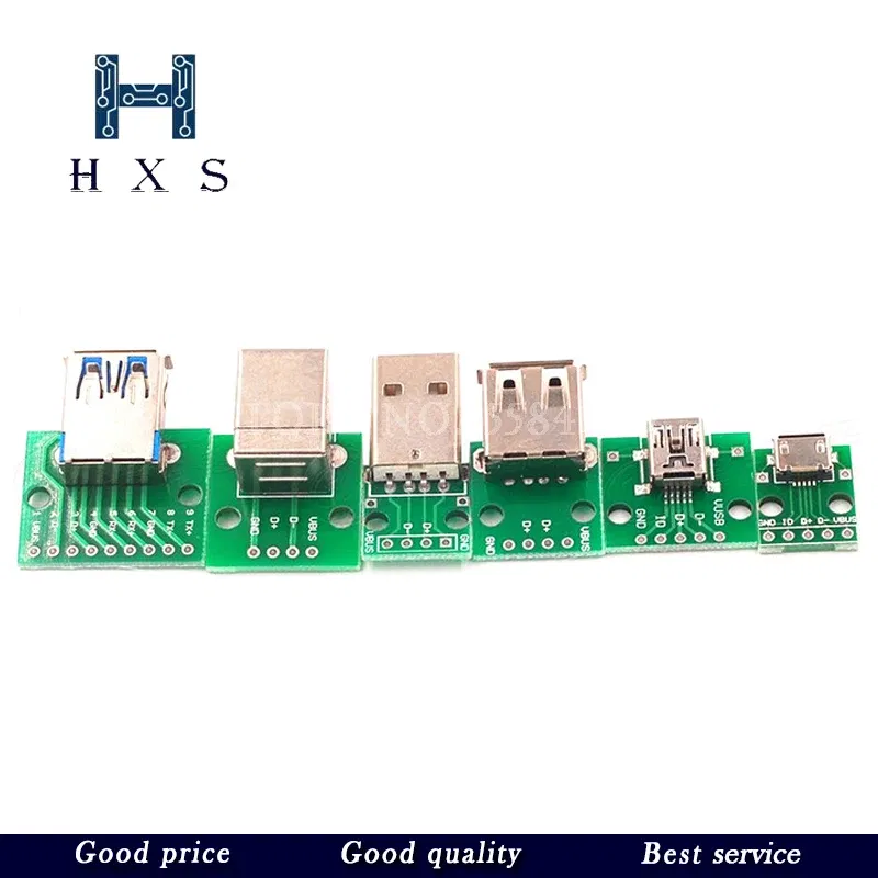 Color: Army Green - 5pcs Micro Mini USB USB A Male USB 2.0 3.0 A Female USB B Connector Interface to 2.54mm DIP PCB Converter Adapter Breakout Board