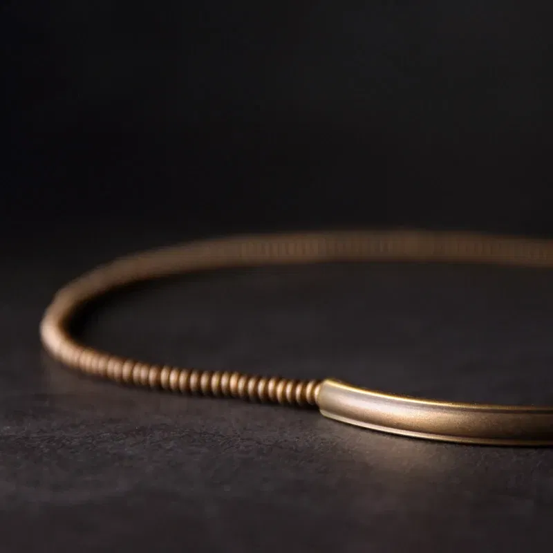 Length: 16cm - Metallic Copper Lava Stone Handmade Bracelet Multi Row Jewelry For Men Women Rock Street Hardwear Original Design Bangle