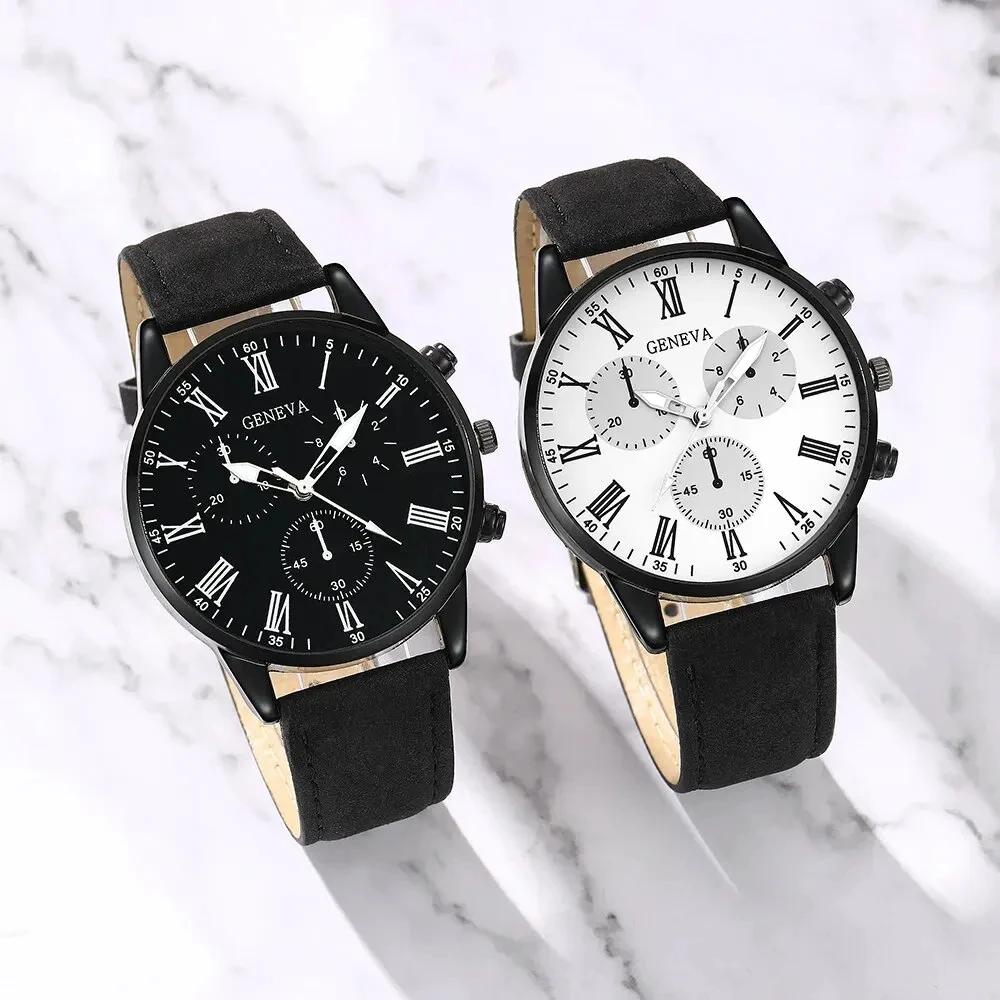 Color: Pink - 2PCS Set Couple Fashion Casual Leather Watches Ladies Simple Dial Quartz Wristwatches Dress Clock Montre Femme