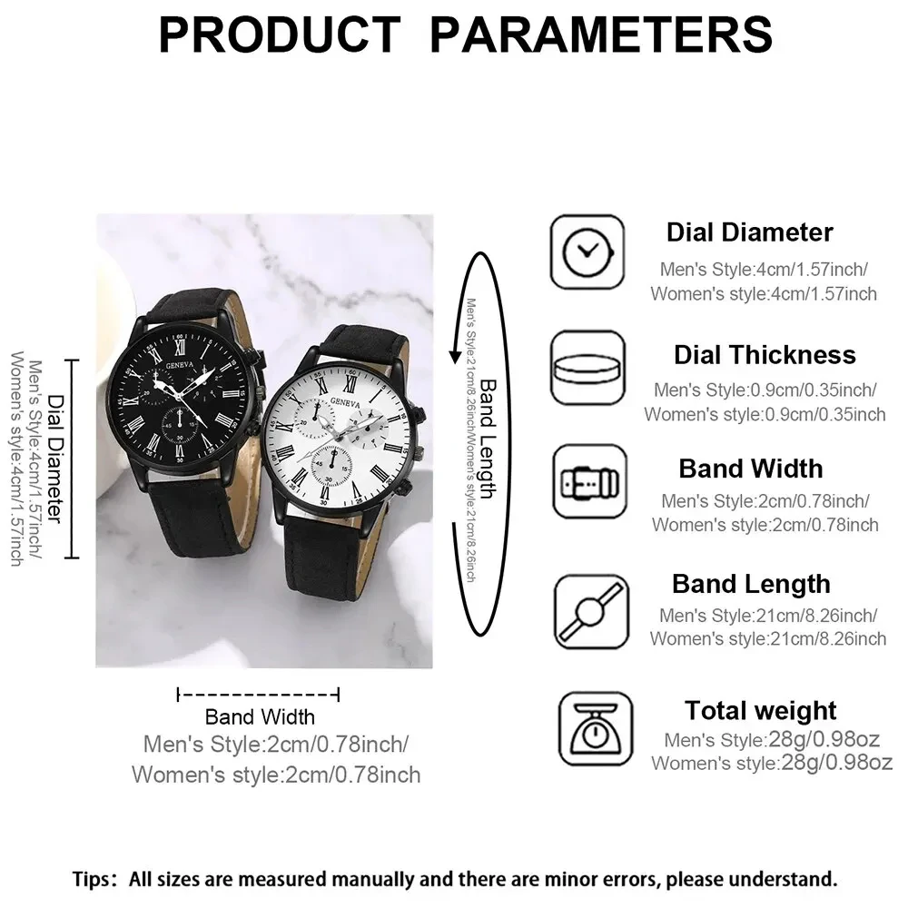 Color: Pink - 2PCS Set Couple Fashion Casual Leather Watches Ladies Simple Dial Quartz Wristwatches Dress Clock Montre Femme