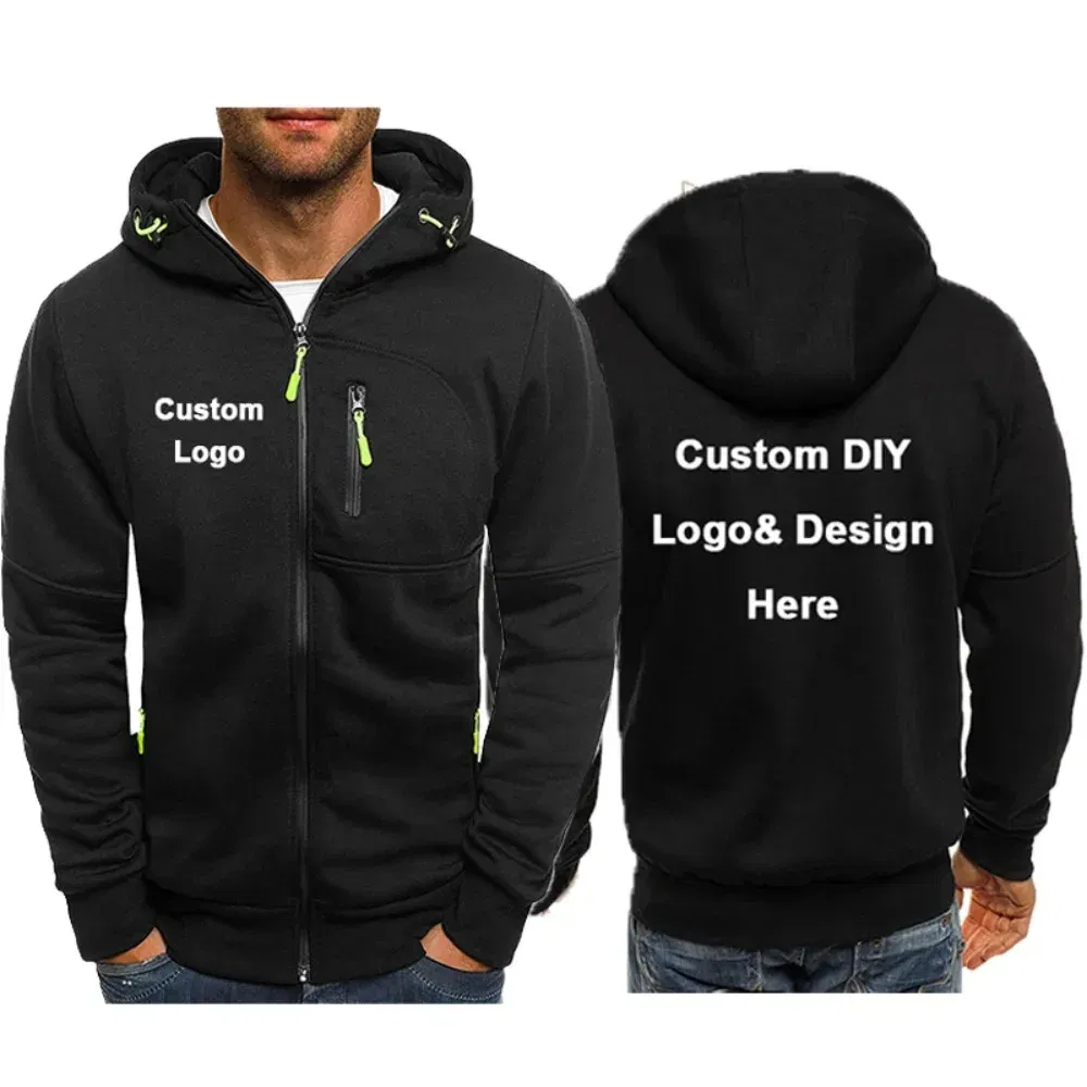 Color: green, Size: XL - Men's Hooded Jacket with Pocket Zipper, Customized Image Text with Personalized Logo, Casual Sports Streetwear, Men's Wool Sweat