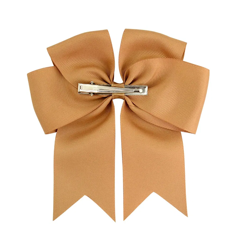 Color: Ivory - 6 Inches Colorful Elegant Hair Bows With Clip Kids Girls Grosgrain Ribbon Hair Clip Hairgrips Headwear Baby Hair Accessories