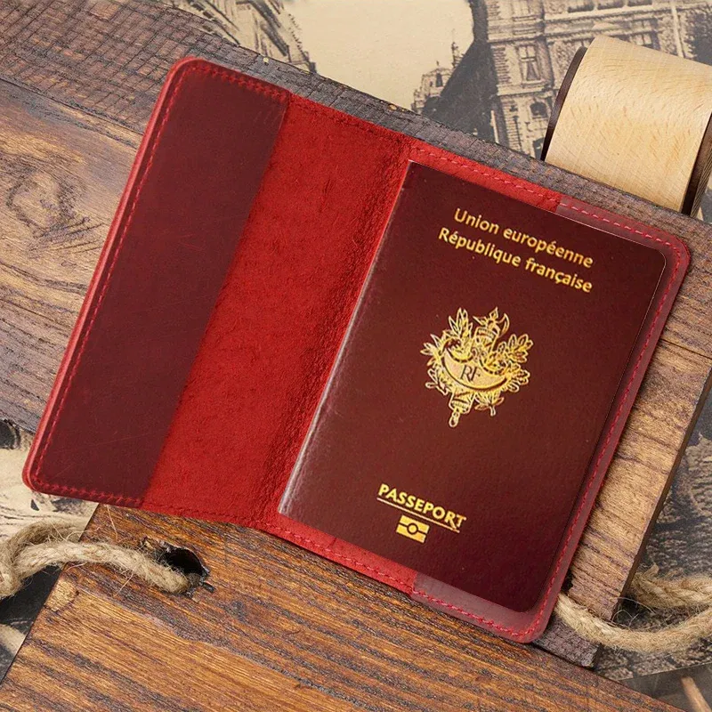Color: Brown - Francais Passport Cover Genuine Leather with Original French Logo | 100% Real Leather Travel Document Holder for Men Women Gift