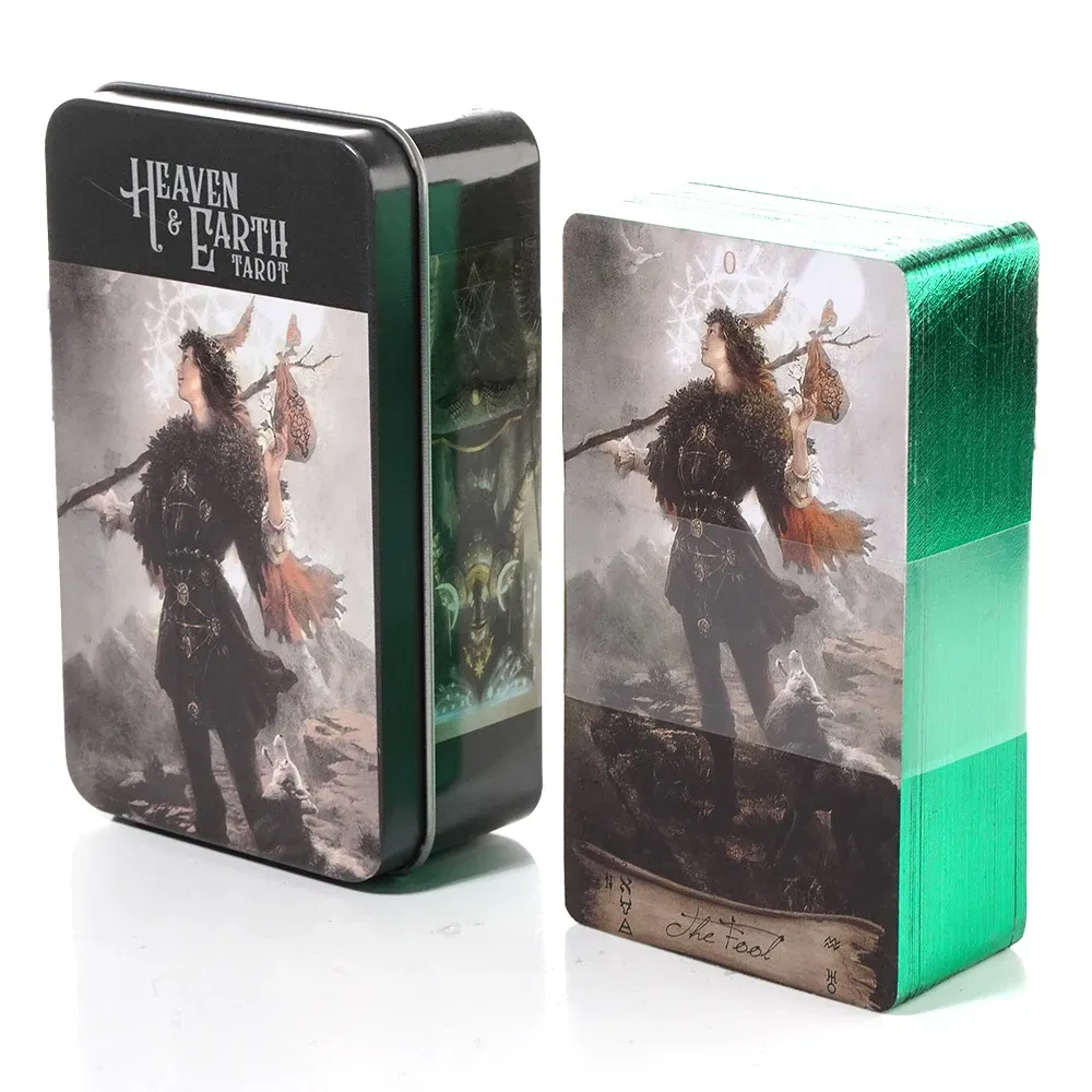 Color: light yellow - Adventures time Tarot 78pcs Cards in a Tin Metal Box Gold plated Edge Tarot Cards For Divination Tarot Deck Beautiful Package