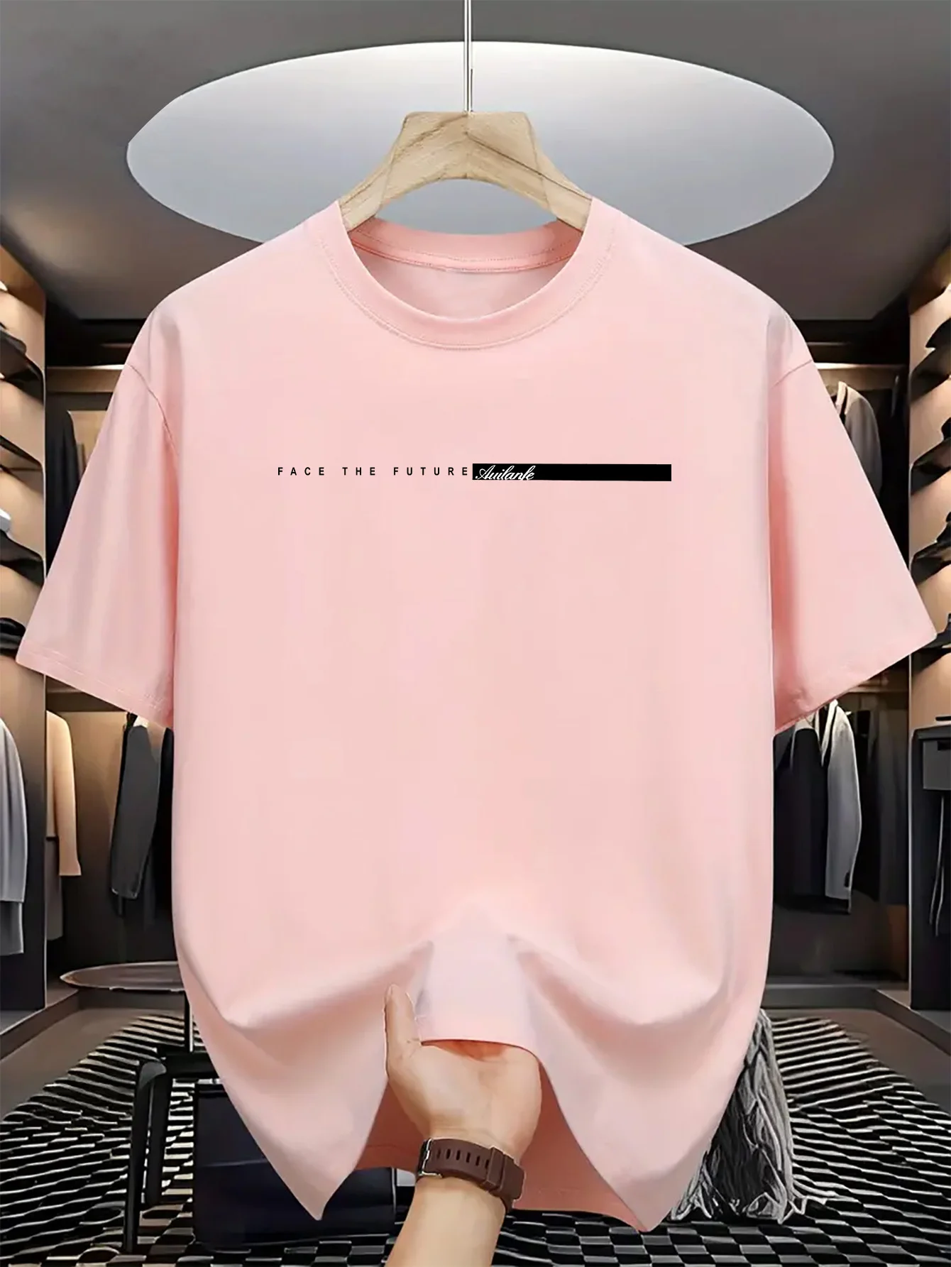Color: Blue, Size: XXL - Summer men's 100% cotton casual loose fit large letter print round neck short sleeved T-shirt top High Street Unisex style