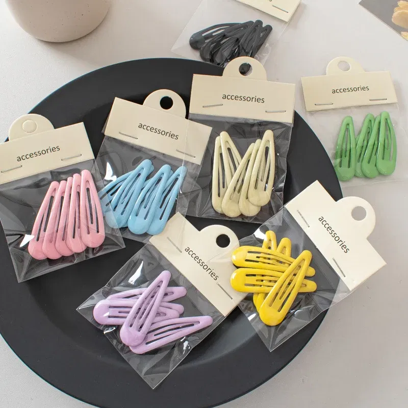 Color: Brown - 5Pc Korean Snap Hairgrip Hair Clips Bangs Clip Edge Clip Waterdrop Shape BB Hairpins DIY Fashion Headwear Women Hair Accessories