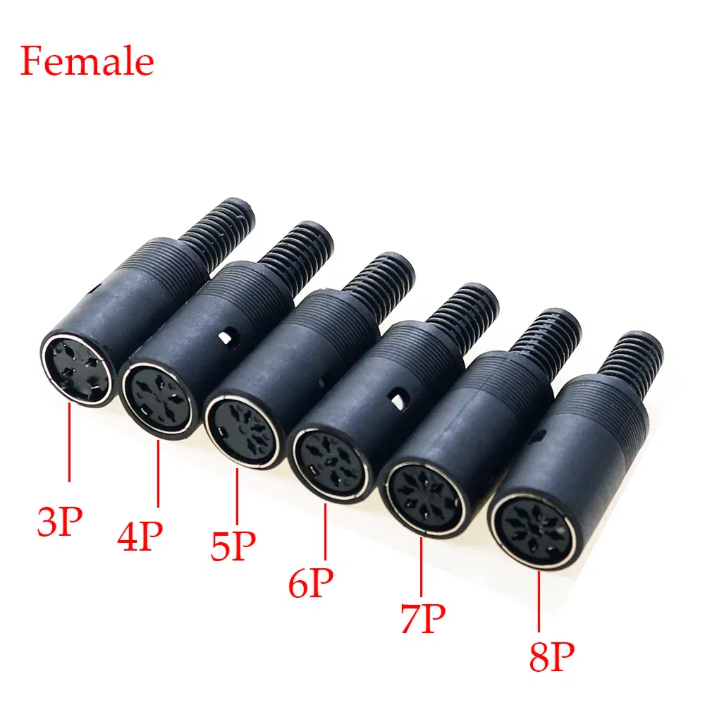 Color: Lavender - 5pcs 3P 4P 5P 6P 7P 8Pin DIN Male/Female Plug Jack with Plastic Handle Keyboard Cable Connector Adapter PS2