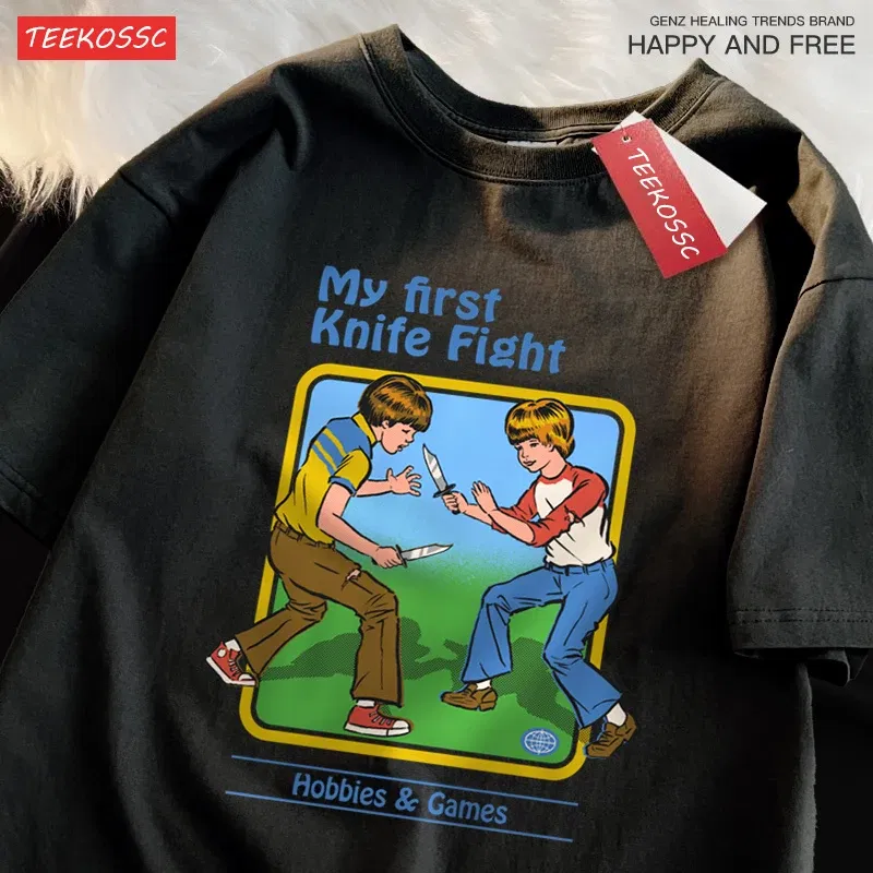 Color: Dark Grey, Size: M - My First Knife Fight Hobbies Games Print Tshirts Men Women Soft Short Sleeve Summer Casual Cotton Oversized Loose Street T Shirt