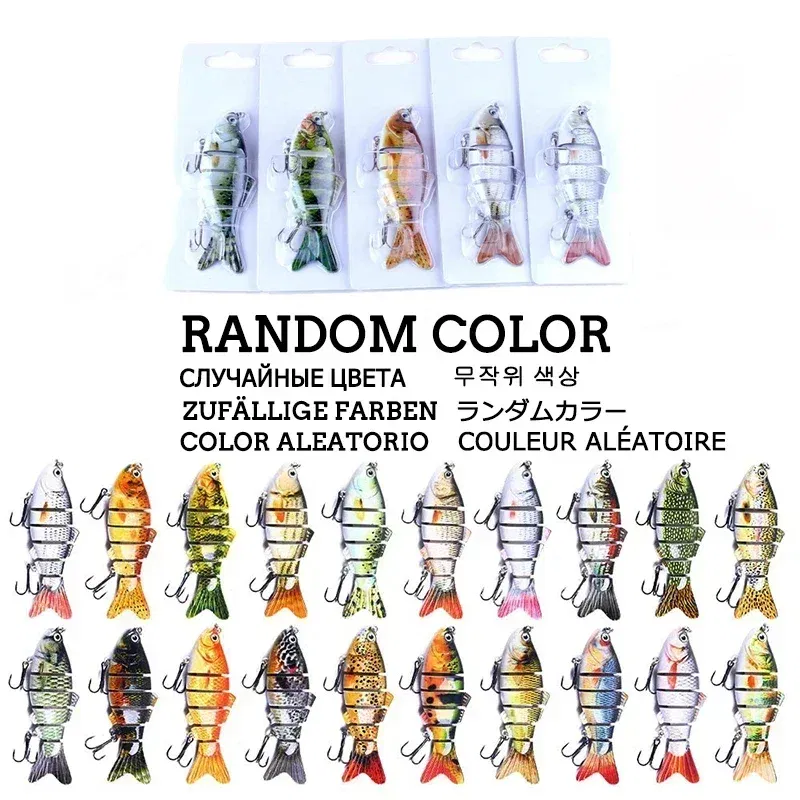 Color: Yellow, Size: 40mm - 6 Segment Multi Jointed Fishing Lure Sinking 10cm/17.5g Swimbait Artificial Wobblers Crankbait Hard Bait Pesca Tackle 5/3/1Pcs