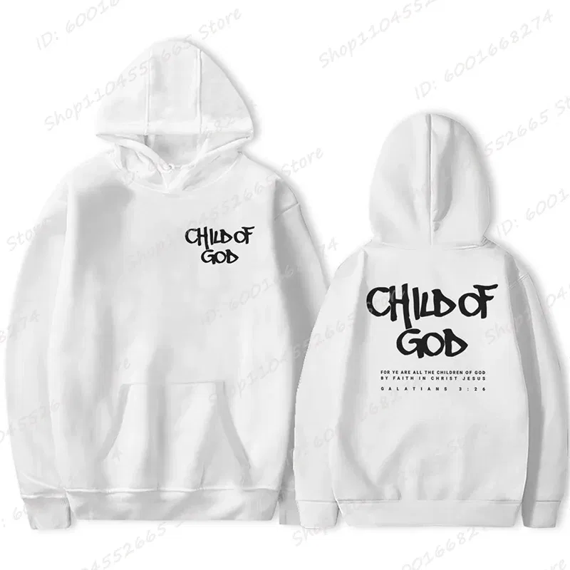 Color: WHITE, Size: XS - I Am A God Child Letter Print Hoodies Christian God Sweatshirts Hooded Pullover Pray The Lord Sweatshirt Women's Clothing