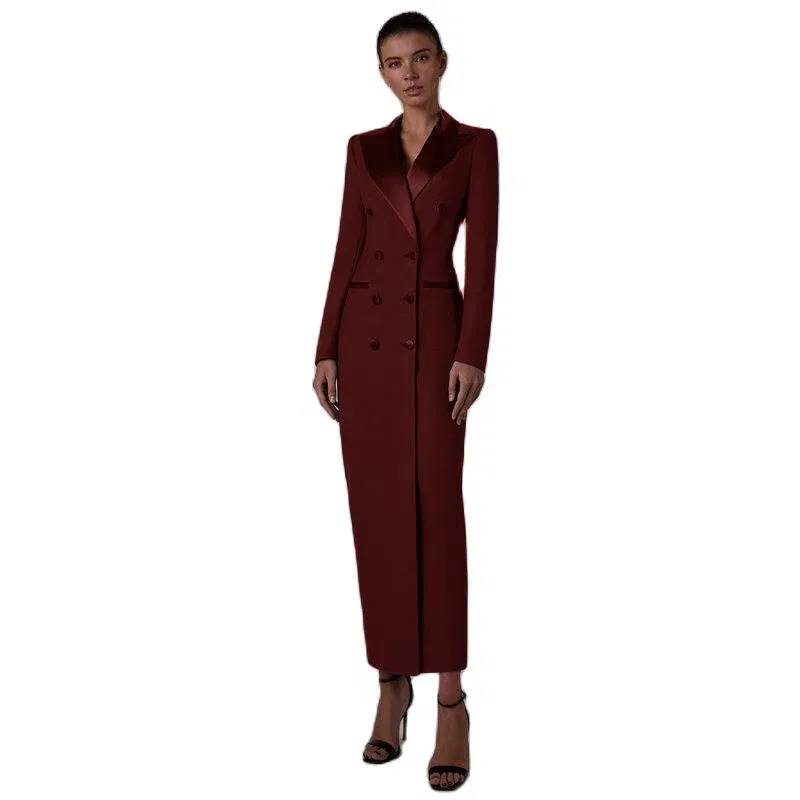 Color: Beige, Size: 4XL - Women's Suit Long Jacket One Piece Blazer Double Breasted Formal Tuxedo Party Dress кос?‚юм ?¶?µнский