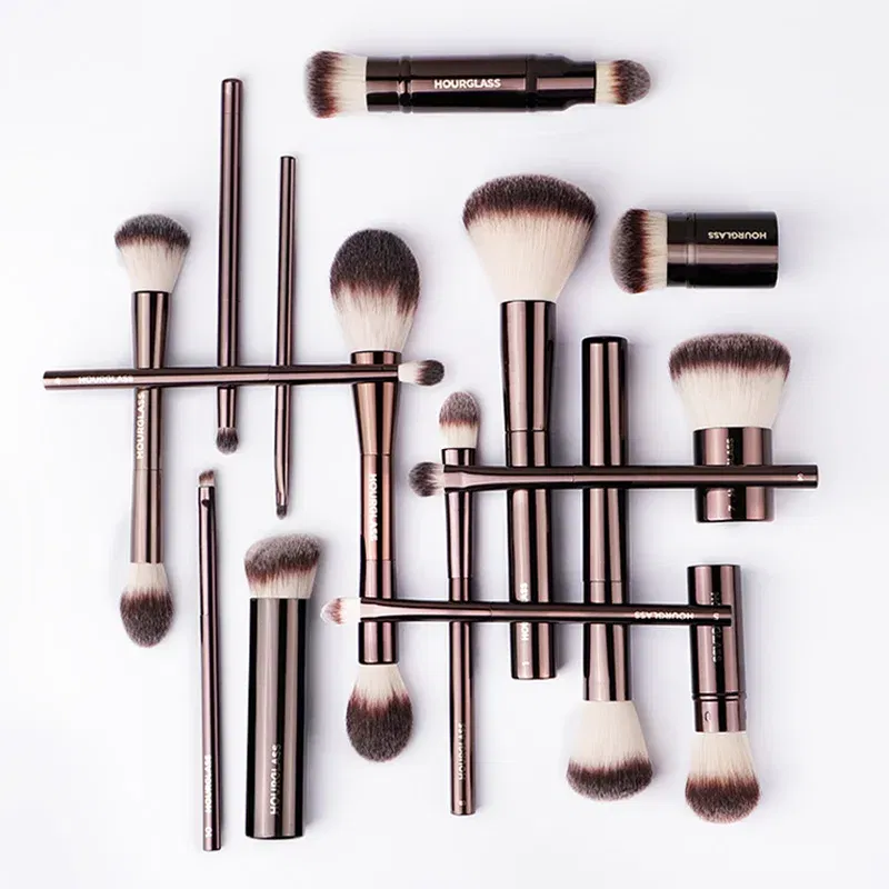 Handle Color: Pink - Hourglass Makeup Brushes Powder Foundation Concealer Blusher Bronzer Eye Shadow Eyebrow Eyeliner Sculpting Brush