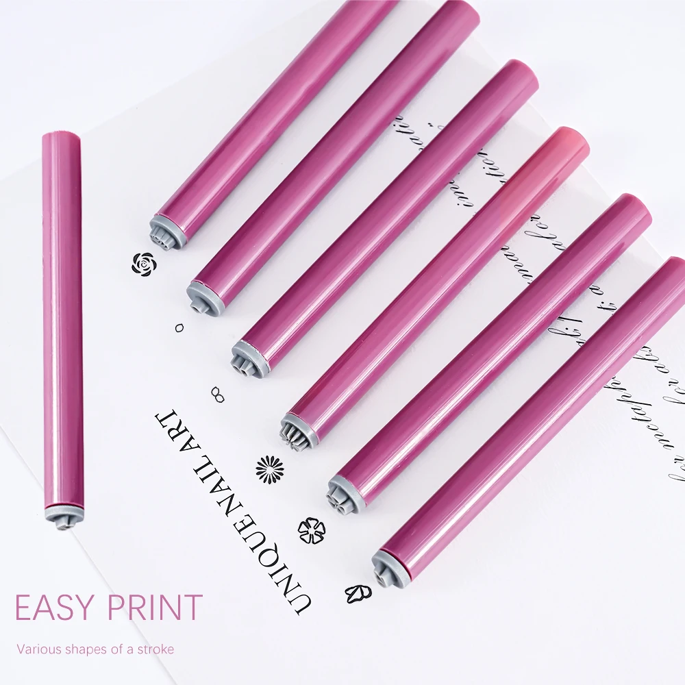 Color: Beige - 4/6/10pcs Pink Nail Art Stamp Pen Nail Art Stamp Pen Handicraft Nail Art Flower Stamp Nail Diy Graffiti Stamp Pen Dotting Tools