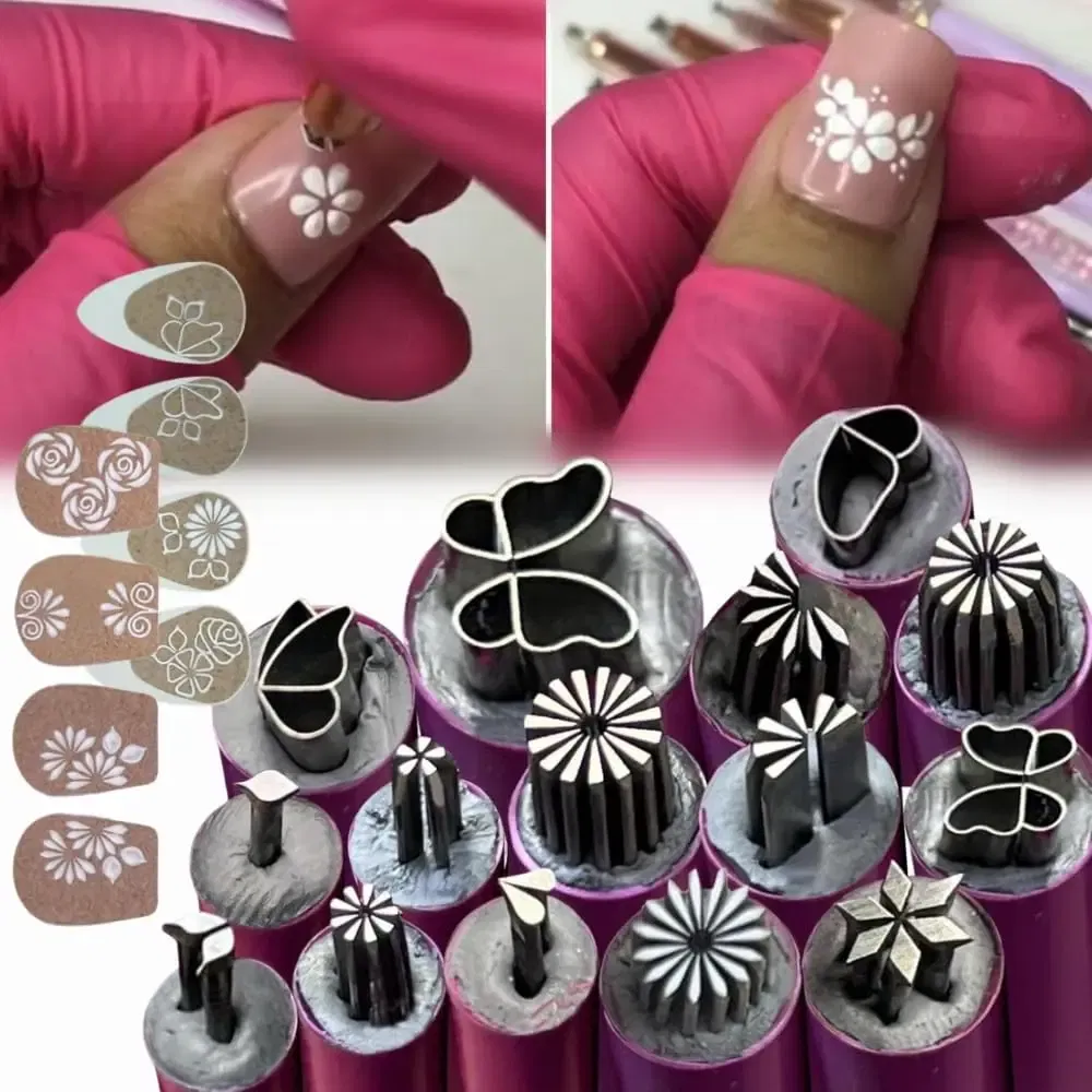 Color: Beige - 4/6/10pcs Pink Nail Art Stamp Pen Nail Art Stamp Pen Handicraft Nail Art Flower Stamp Nail Diy Graffiti Stamp Pen Dotting Tools