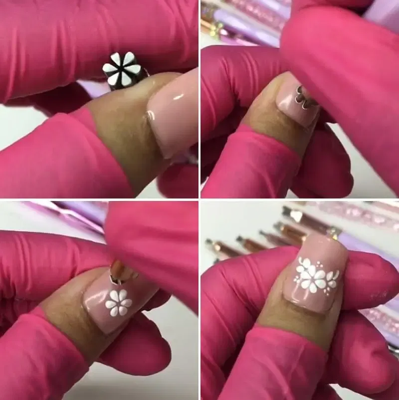 Color: Beige - 4/6/10pcs Pink Nail Art Stamp Pen Nail Art Stamp Pen Handicraft Nail Art Flower Stamp Nail Diy Graffiti Stamp Pen Dotting Tools