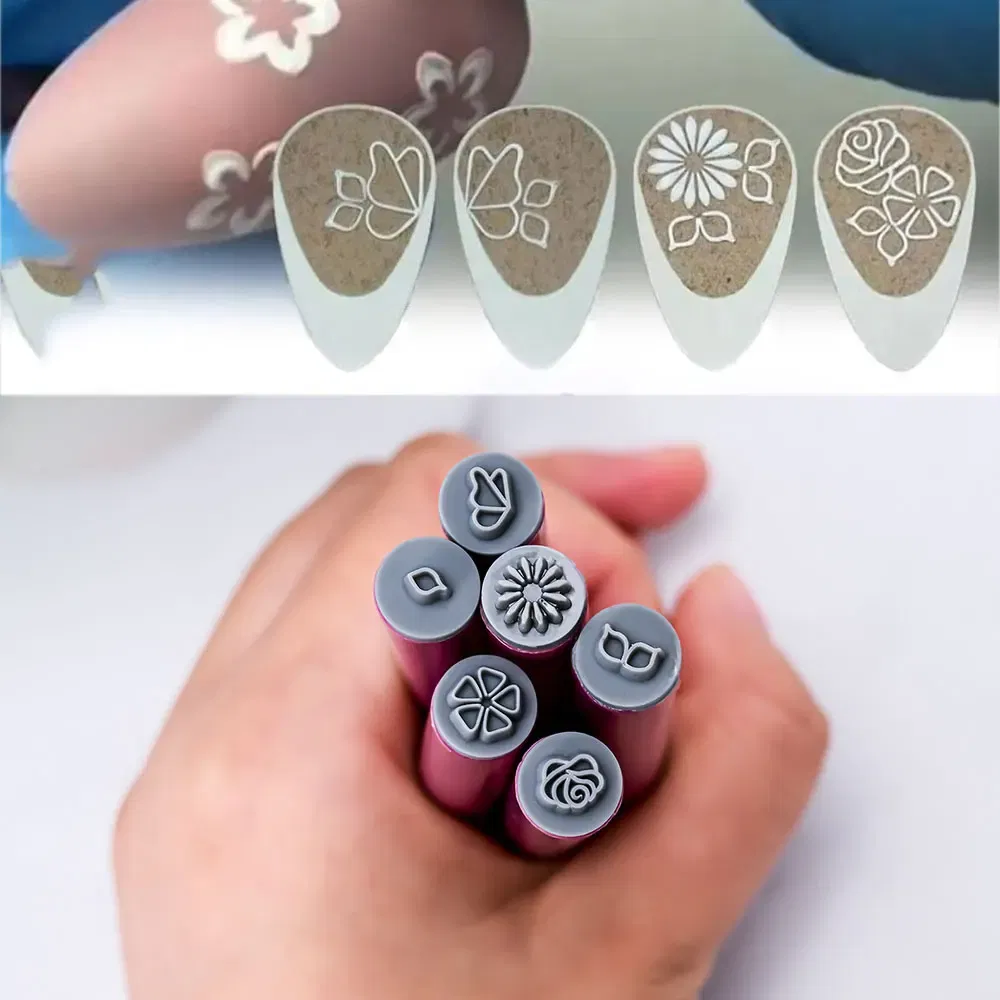 Color: Beige - 4/6/10pcs Pink Nail Art Stamp Pen Nail Art Stamp Pen Handicraft Nail Art Flower Stamp Nail Diy Graffiti Stamp Pen Dotting Tools