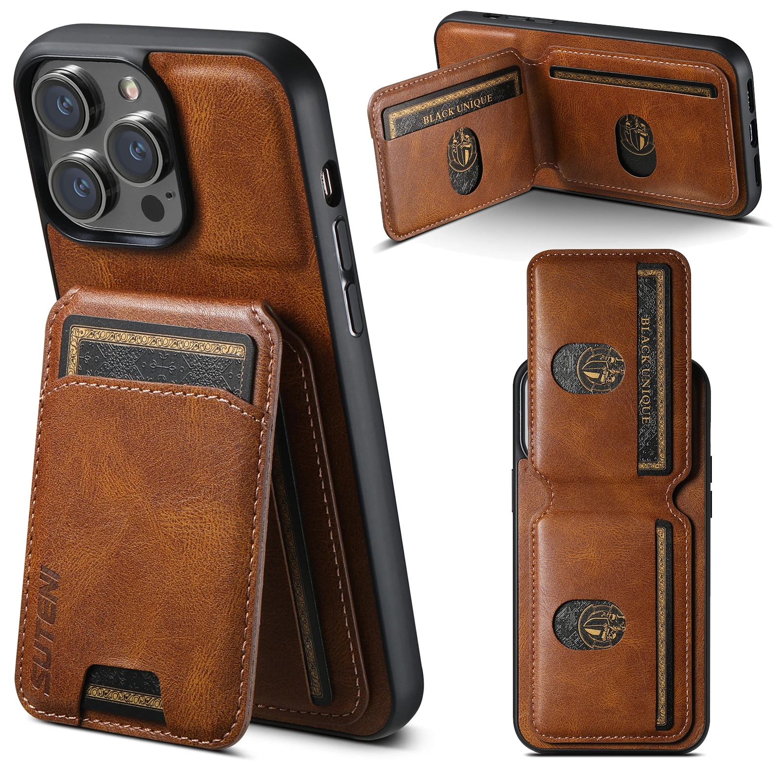 Color: Blue, Material: PE - SUTENI Card Holder Leather Magnetic Pocket Cover Wallet Phone Case For iPhone X XS XR 11 12 13 14 15 Pro Max Plus