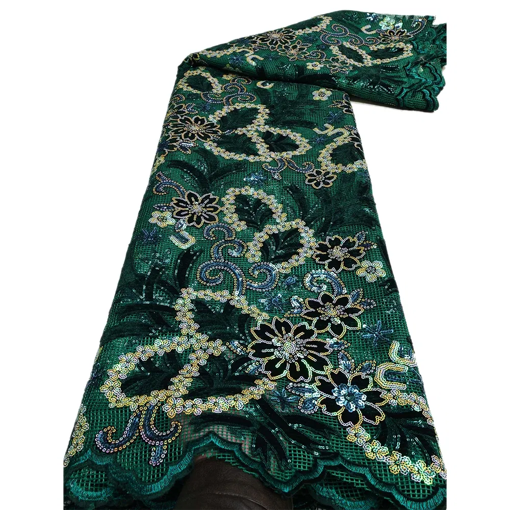 Color: Red, length: 5 yards, Width: 120cm - African Velvet Lace Fabric, High Quality Elegant Nigerian Wedding Sequins Lace Fabrics 5 Yards Laser Cutting French Tulle Laces