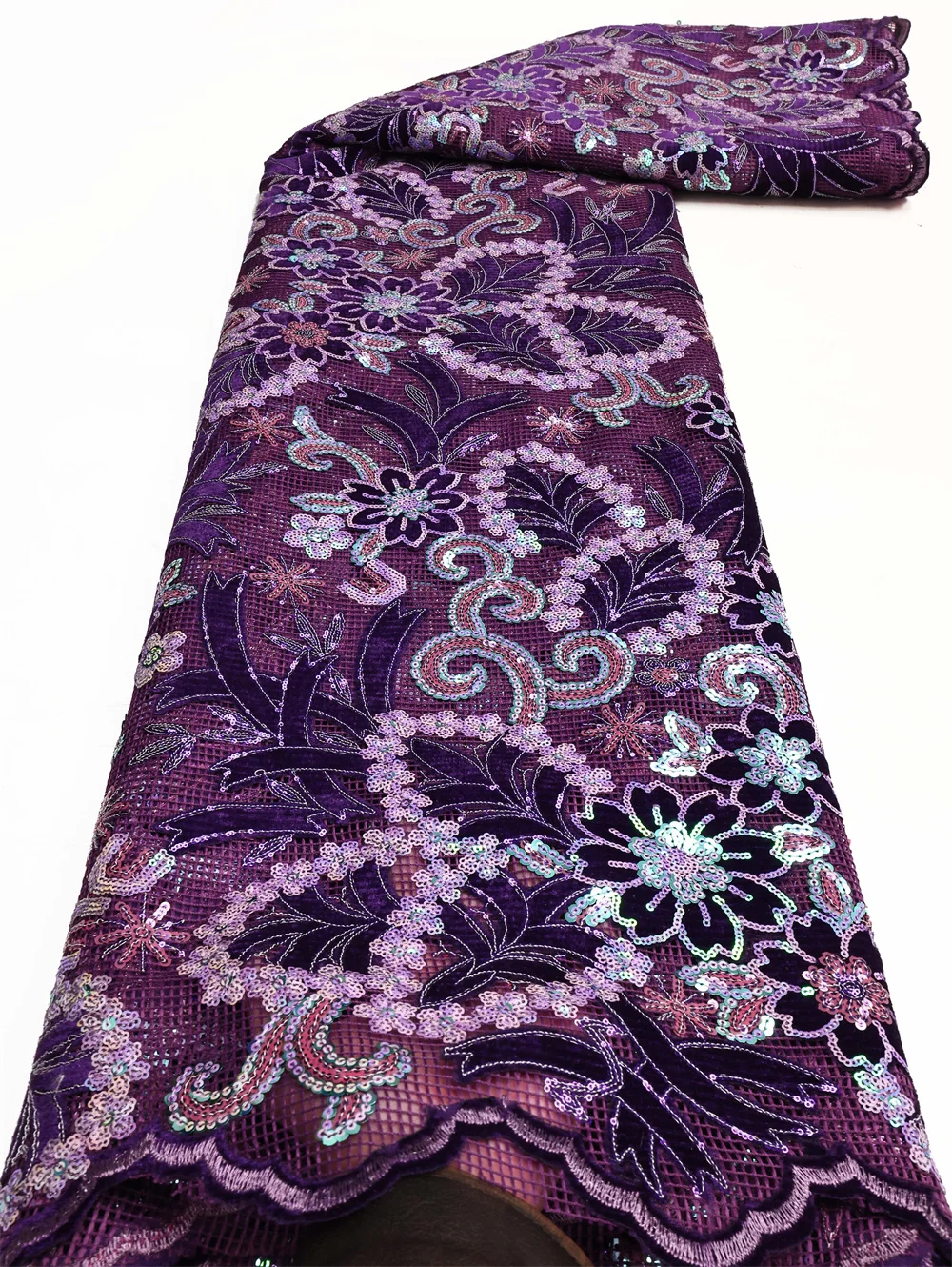 Color: Red, length: 5 yards, Width: 120cm - African Velvet Lace Fabric, High Quality Elegant Nigerian Wedding Sequins Lace Fabrics 5 Yards Laser Cutting French Tulle Laces