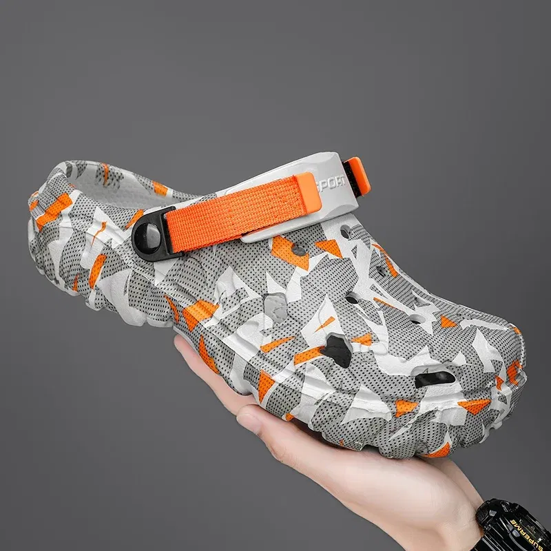 Color: WHITE, Shoe Size: 44 - Fashion Garden Shoes Men's Clogs Slippers Sandal Flat Camouflage Sandals Male Sneakers Outdoor Flip Flops Home Clogs