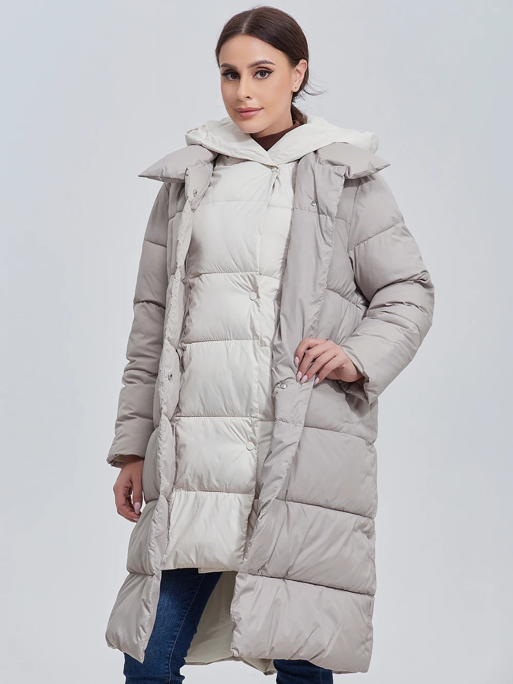 Color: black, Size: L - Marwin 2023 Winter Elegant Women's Cotton Coat Stylish Collar Long Warm Hooded Jacket Female Windproof Parka