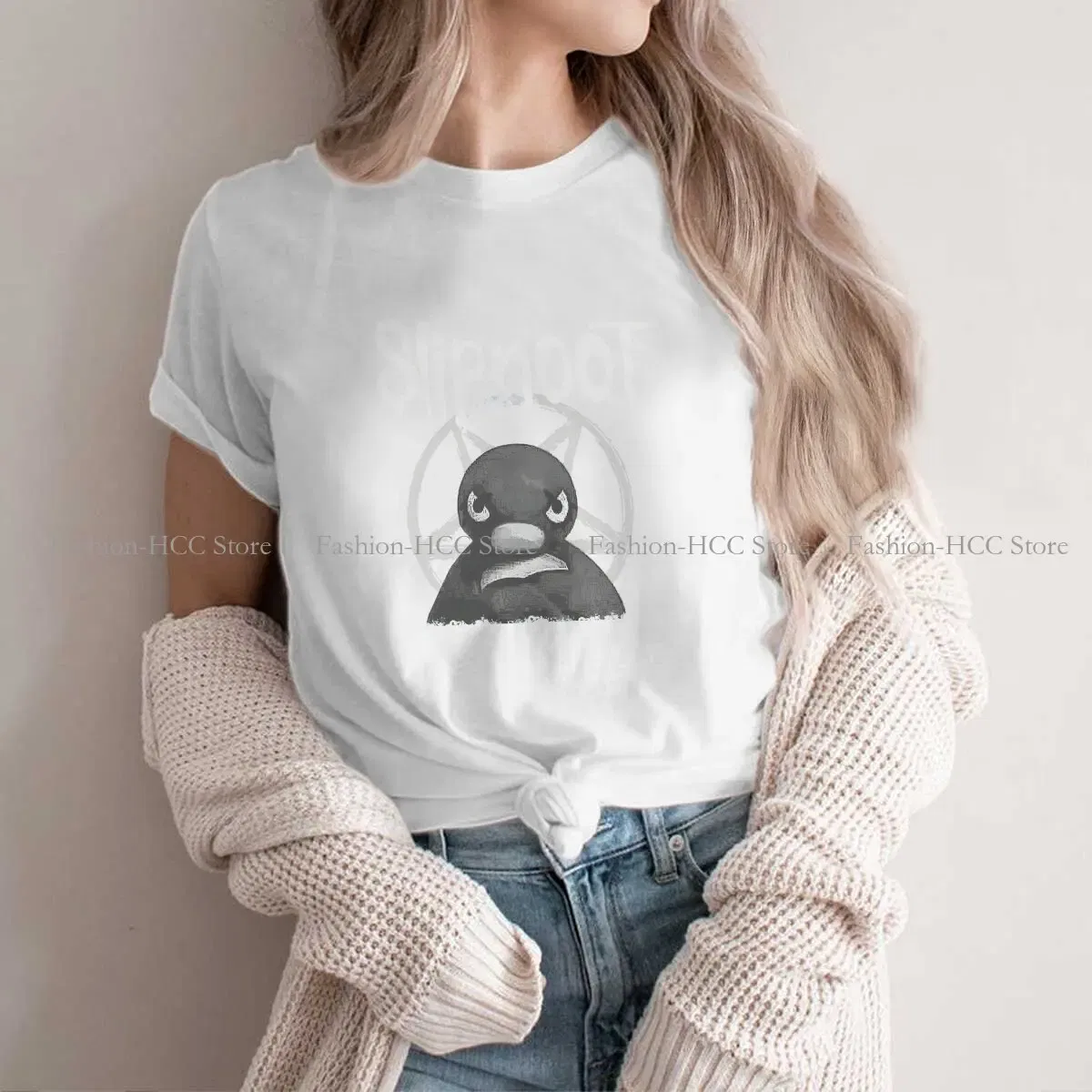 Color: WHITE, Size: XXXL - Slipnoot White Print Style Polyester TShirt Pingu Cartoon Comfortable Hip Hop Gift Clothes T Shirt Stuff