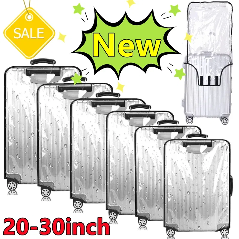 Color: black - New 20-30inch Luggage Cover Transparent Protector Waterproof Thickened Suitcase Cover PVC Rolling Cover for Traveling Suitcase