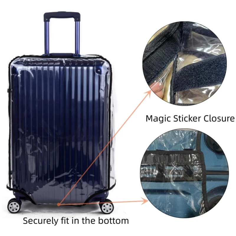 Color: black - New 20-30inch Luggage Cover Transparent Protector Waterproof Thickened Suitcase Cover PVC Rolling Cover for Traveling Suitcase
