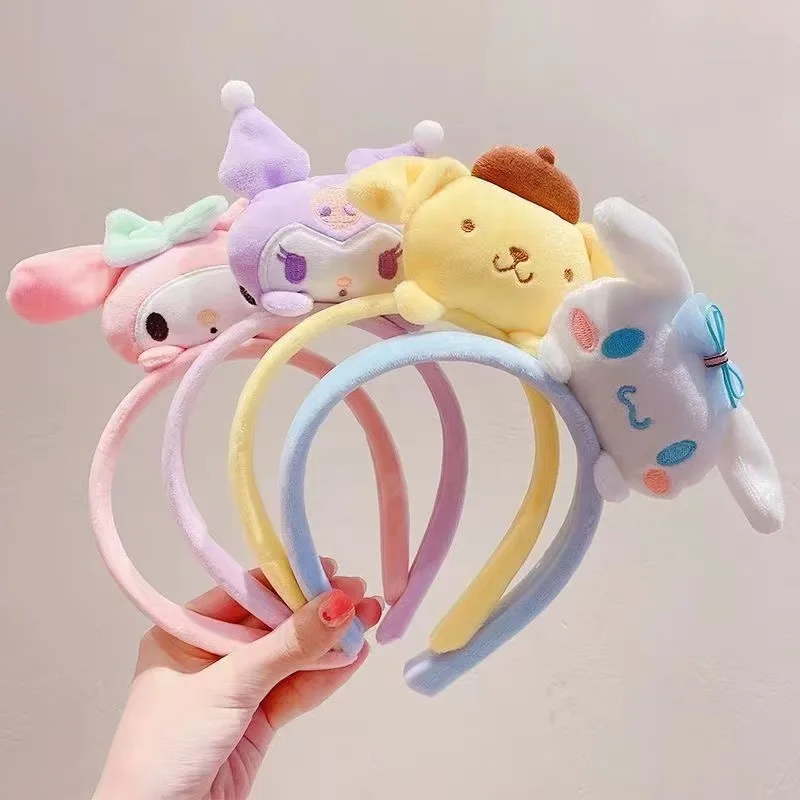 Color: MistyRose - Sanrio Soft Plush Makeup Hairband Cute kuromi Cinnamoroll Melody Design Wash Face Makeup Non Slip Elastic Hair Accessories