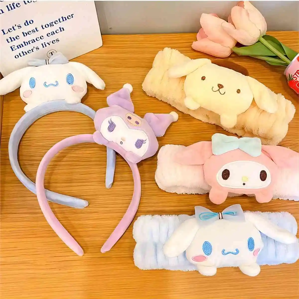 Color: MistyRose - Sanrio Soft Plush Makeup Hairband Cute kuromi Cinnamoroll Melody Design Wash Face Makeup Non Slip Elastic Hair Accessories