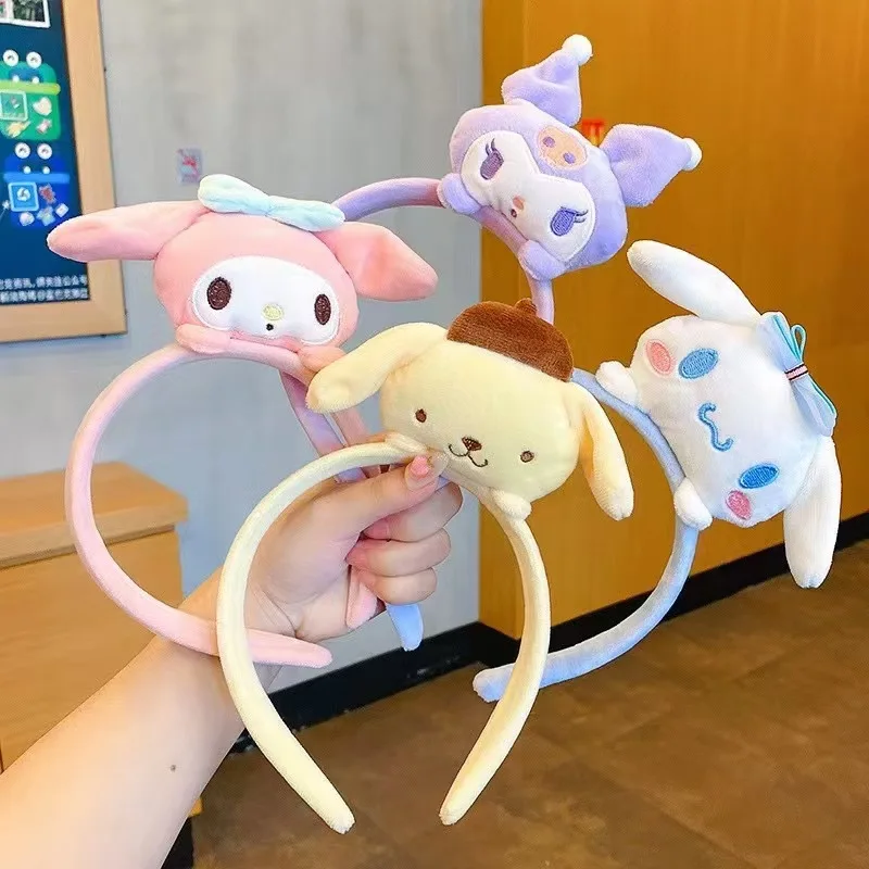Color: MistyRose - Sanrio Soft Plush Makeup Hairband Cute kuromi Cinnamoroll Melody Design Wash Face Makeup Non Slip Elastic Hair Accessories