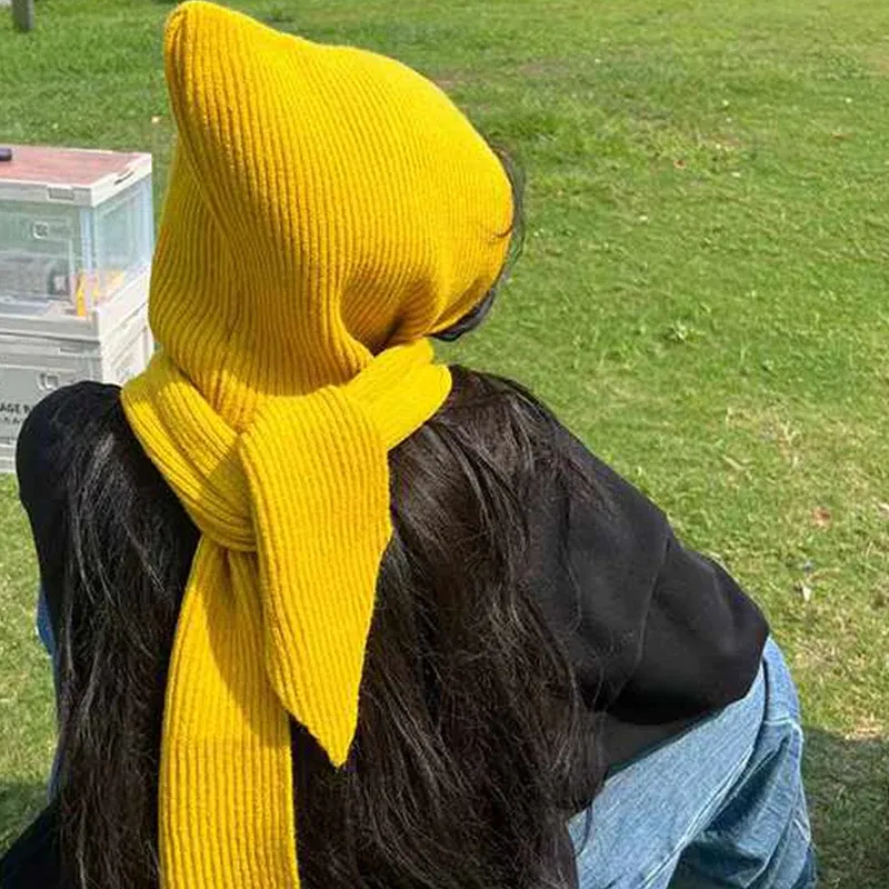 Color: Red, Size: One Size - Big Knitted Hat Beanies Cap for Men&Women Winter Warm Unisex Hooded Hat Neck Collar Scarf Cap Ski Cold Hat Balaclava Caps Bonnet