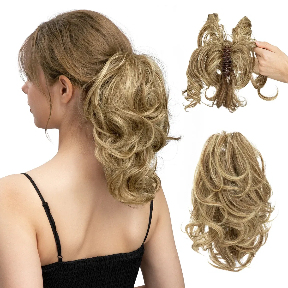 Color: P1B/613, Bulk Buy: 1pc - Synthetic Diy Claw Clip In Ponytail Hair Extensions Hairpiece Hair Bun Fake Black Blonde Natural Hair False Pigtail for Women