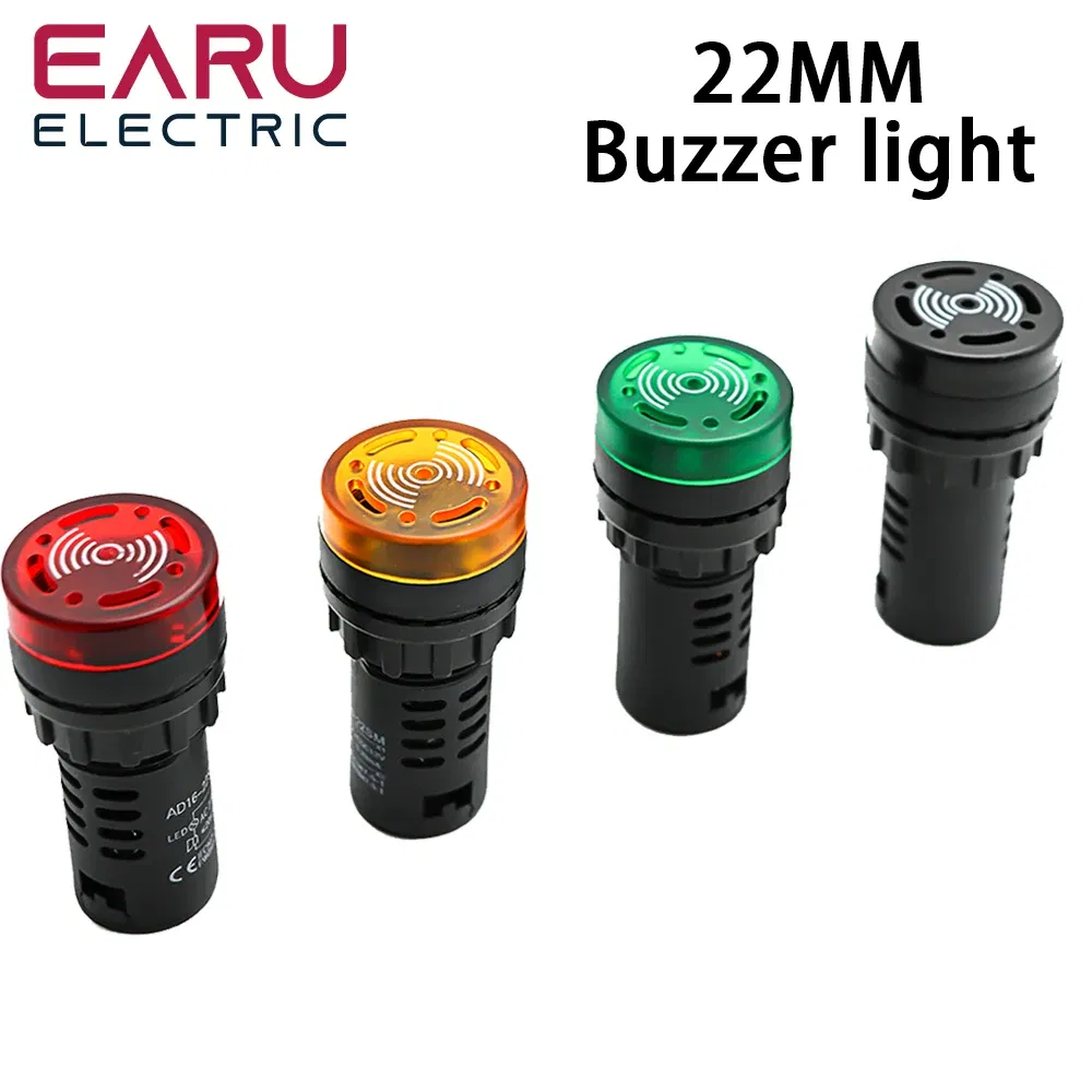 Color: Black - AD16-22SM 22mm Panel Diameter AC 12V 24V 110V 220V Flash Signal Light Red LED Active Buzzer Beep Alarm Indicator Green Yellow
