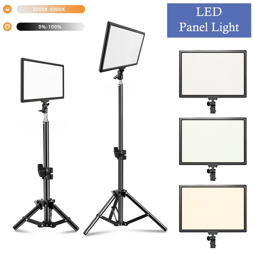 Color: BROWN, Ships From: CHINA - 14'' LED Video Light Photography Selfie Dimmable Panel Lighting Photo Studio Live Stream Fill Lamp Three Color With Tripod Stand